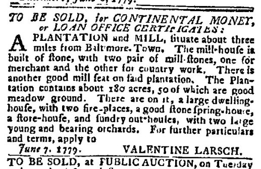 (1779) Maryland Journal June 8, 1779 (Larsh's Mill)